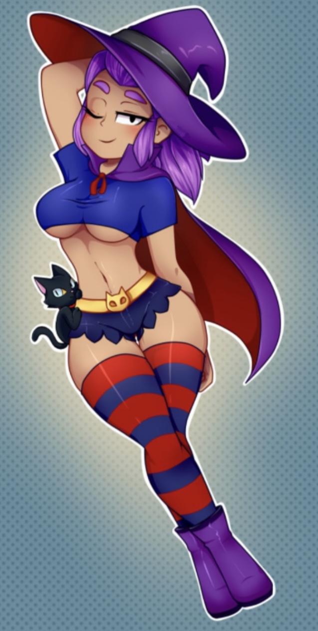 1girls, brawl stars, dark skin, dark-skinned female, feline, female, hat, shelly (brawl stars), witch shelly