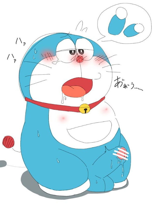 adorable balls blue_body blue_skin cum_in_mouth cute cute_face doraemon doraemon_(character) feline feline male male_only multimuti no_arms penis red_collar red_nose robot solo solo_male testicles