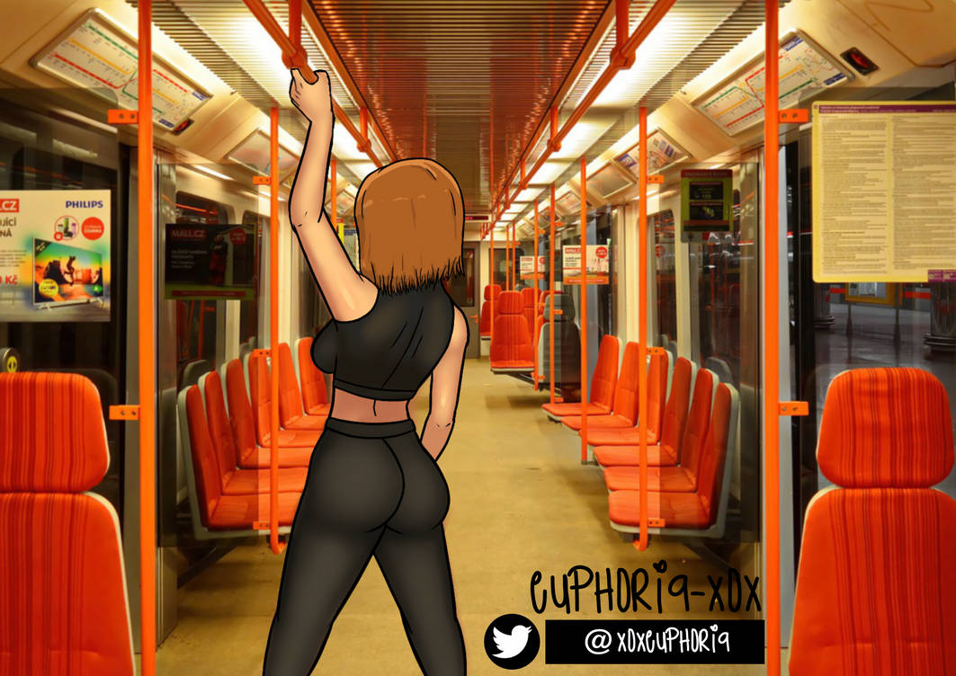 1girls ass ass_focus back back_view euphoria-xox female female_only ginger holding_object jujutsu_kaisen kugisaki_nobara looking_away public solo solo_female train train_interior