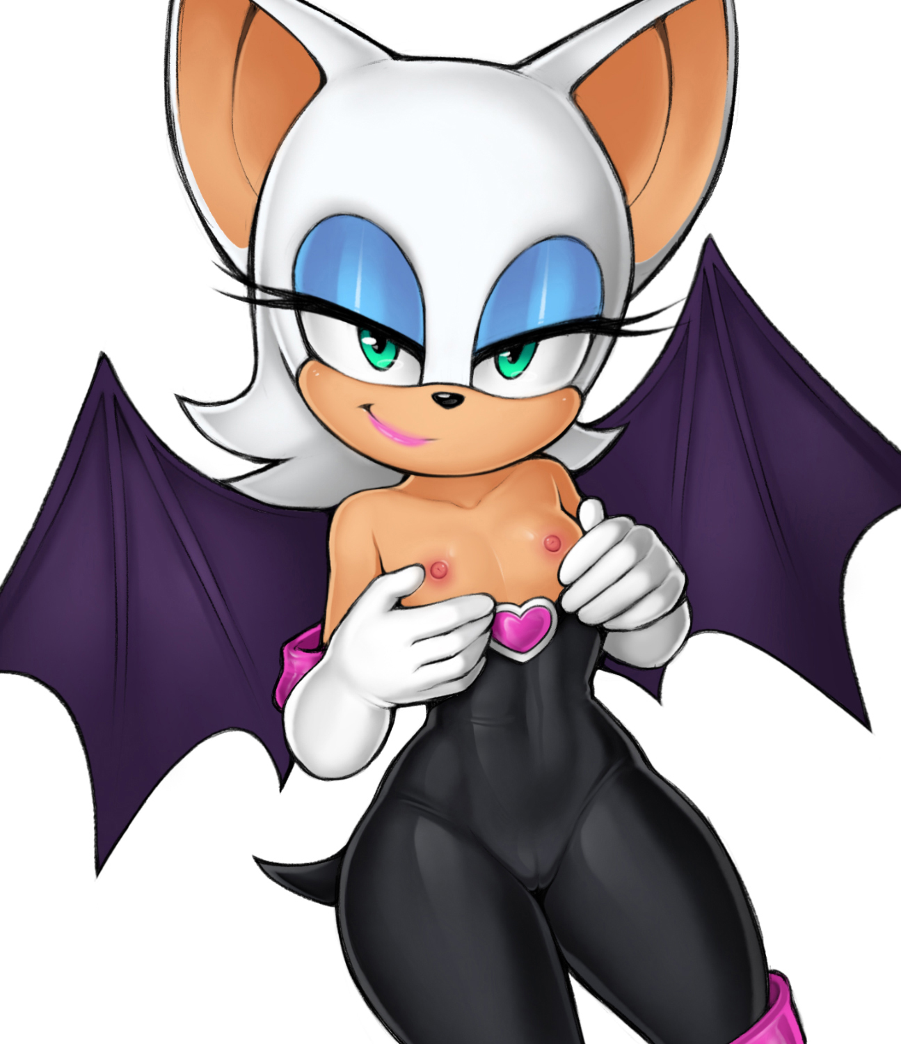 1girls, alternate breast size, anthro, aqua eyes, areolae, athletic, athletic female, breasts, cameltoe, eye contact, female, half-closed eyes, leotard, loodncrood, looking at viewer, nipples, pussy, rouge the bat, seductive, see-through, small breasts, smile, solo, sonic (series)