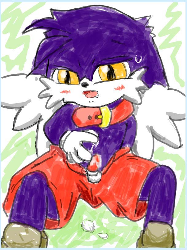 anthro black_fur blush censored collar furry klonoa klonoa_(series) male_focus male_only mosaic_censoring open_mouth penis ryuconboy shorts sketch yellow_eyes