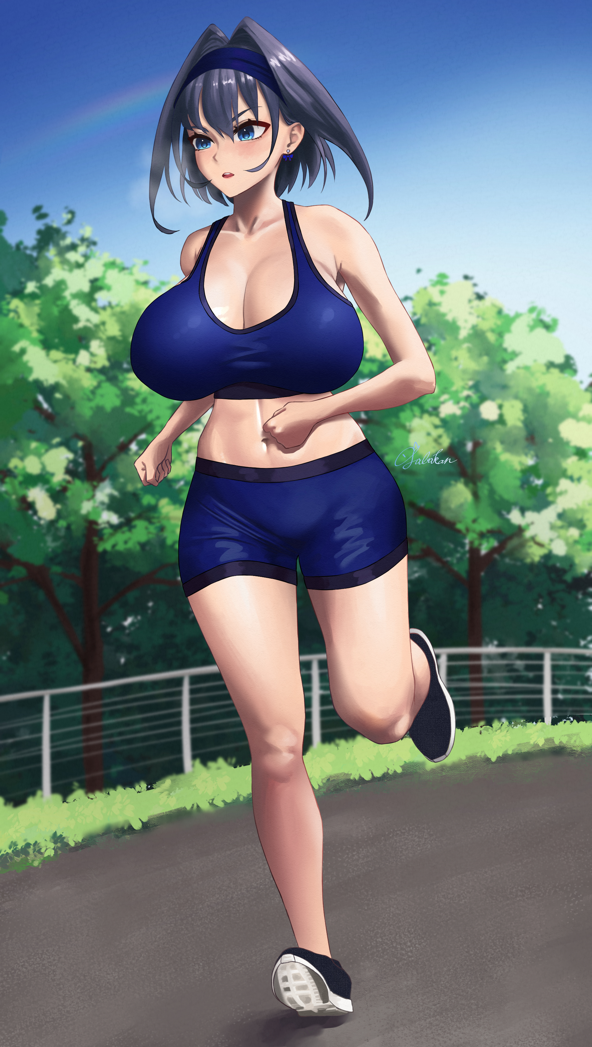 1girls, ass, big ass, big breasts, breasts, enormous breasts, female, hololive, hololive english, hololive english -council-, hololive english -promise-, huge breasts, ouro kronii, running, sabakan oekaki, short hair, sport, sports bra, sportswear, tagme, virtual youtuber