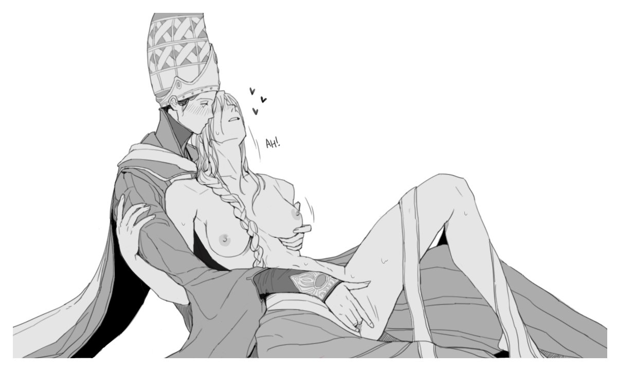 2022, 2girls, blonde hair, breasts, canon couple, elden ring, female, female only, fingering, fromsoftware, groping, groping from behind, lucy maud1, nude, nude female, queen marika the eternal, rennala queen of the full moon, yuri