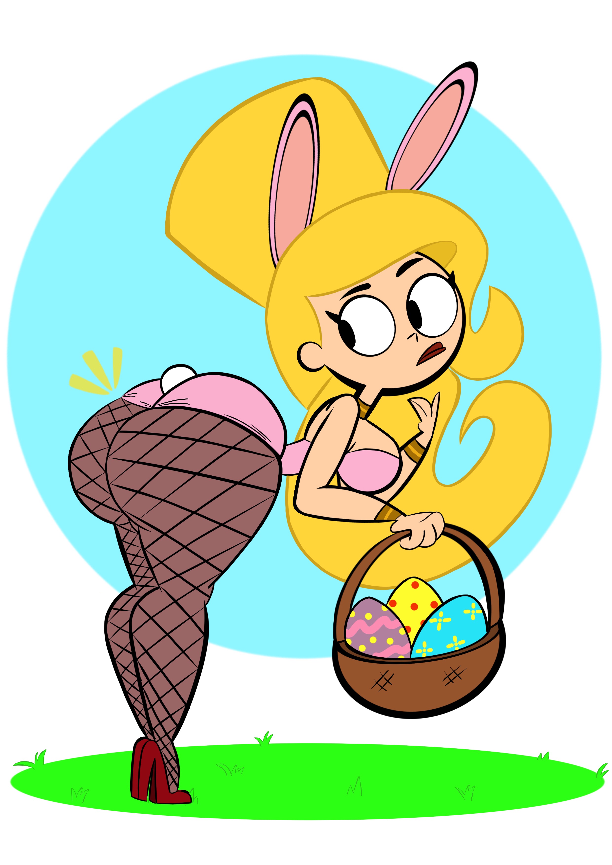 ass, ass focus, bent over, big ass, big breasts, blonde hair, breasts, bunny ears, bunny tail, codykins123, easter, eris (billy and mandy), female, female only, huge ass, looking back, the grim adventures of billy and mandy