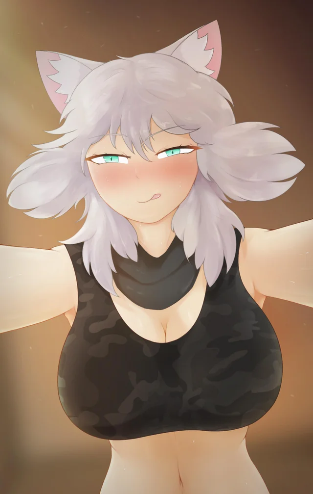 1girls, anti (phantom forces), big breasts, blue eyes, bra, breasts, cat ears, female, first person view, kayyski, licking lips, narrowed eyes, on top, phantom forces, roblox, roblox game, robloxian, scarf, silver hair, tagme, white hair