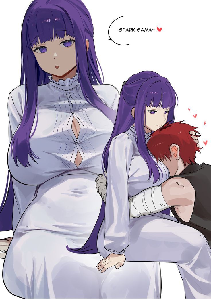 big breasts, breasts, female, fern (sousou no frieren), hug, male, sousou no frieren, stark (sousou no frieren)