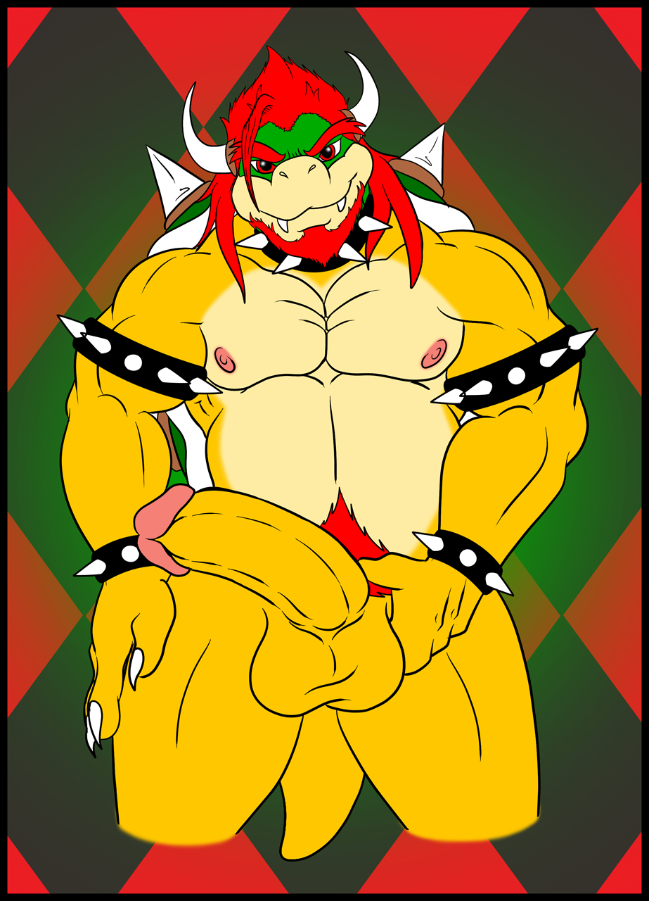 balls bowser claws darius_leodragon erection humanoid_penis male male_only mario_(series) musclegut muscles nintendo nipples nude penis pubes reptile scalie solo video_games