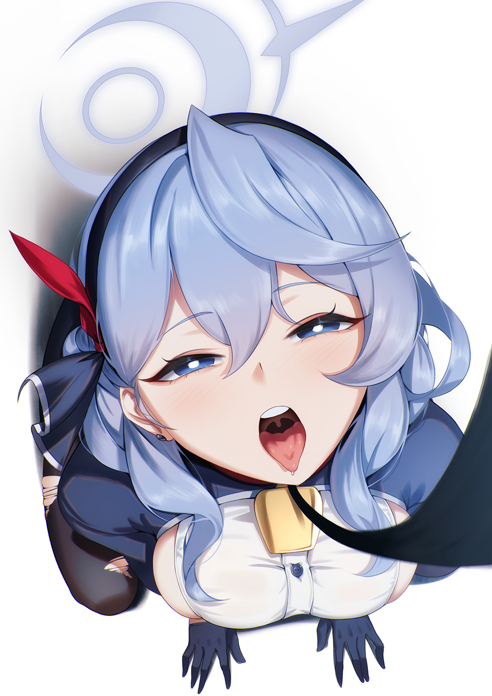 1girls 1other ako_(blue_archive) blue_archive blue_eyes blue_hair blueorca breasts collar gehenna_academy_student halo huge_breasts leash leash_and_collar leash_pull open_mouth pov prefect_team_(blue_archive) sideboob tongue tongue_out viewer_pov