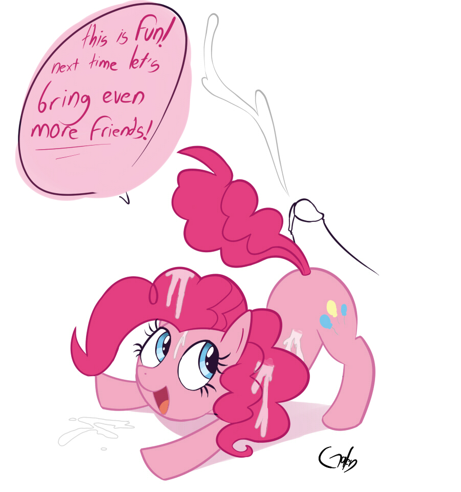 ass_up assjob blue_eyes buttjob cum cutie_mark ejaculation english_text eyelashes feral friendship_is_magic human human_on_feral looking_back my_little_pony open_mouth penis pink_hair pink_mane pink_tail pinkie_pie_(mlp) pony text thegalen white_background