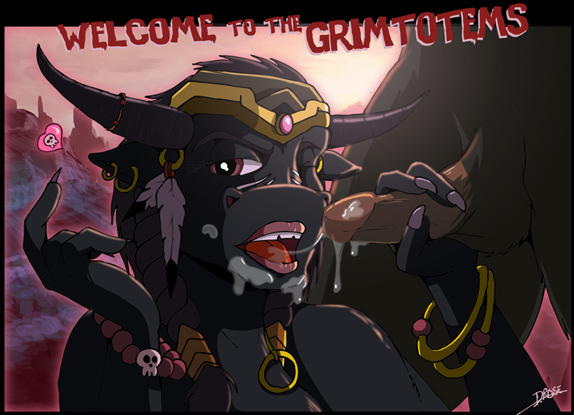 1boy 1girls black_fur blizzard_entertainment facial grimtotem h-yena handjob magatha_grimtotem tauren tauren_female warcraft world_of_warcraft