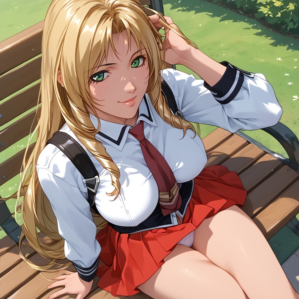 ai_generated allure_diffusion bible_black blonde_hair large_breasts long_hair school_uniform shiraki_rika