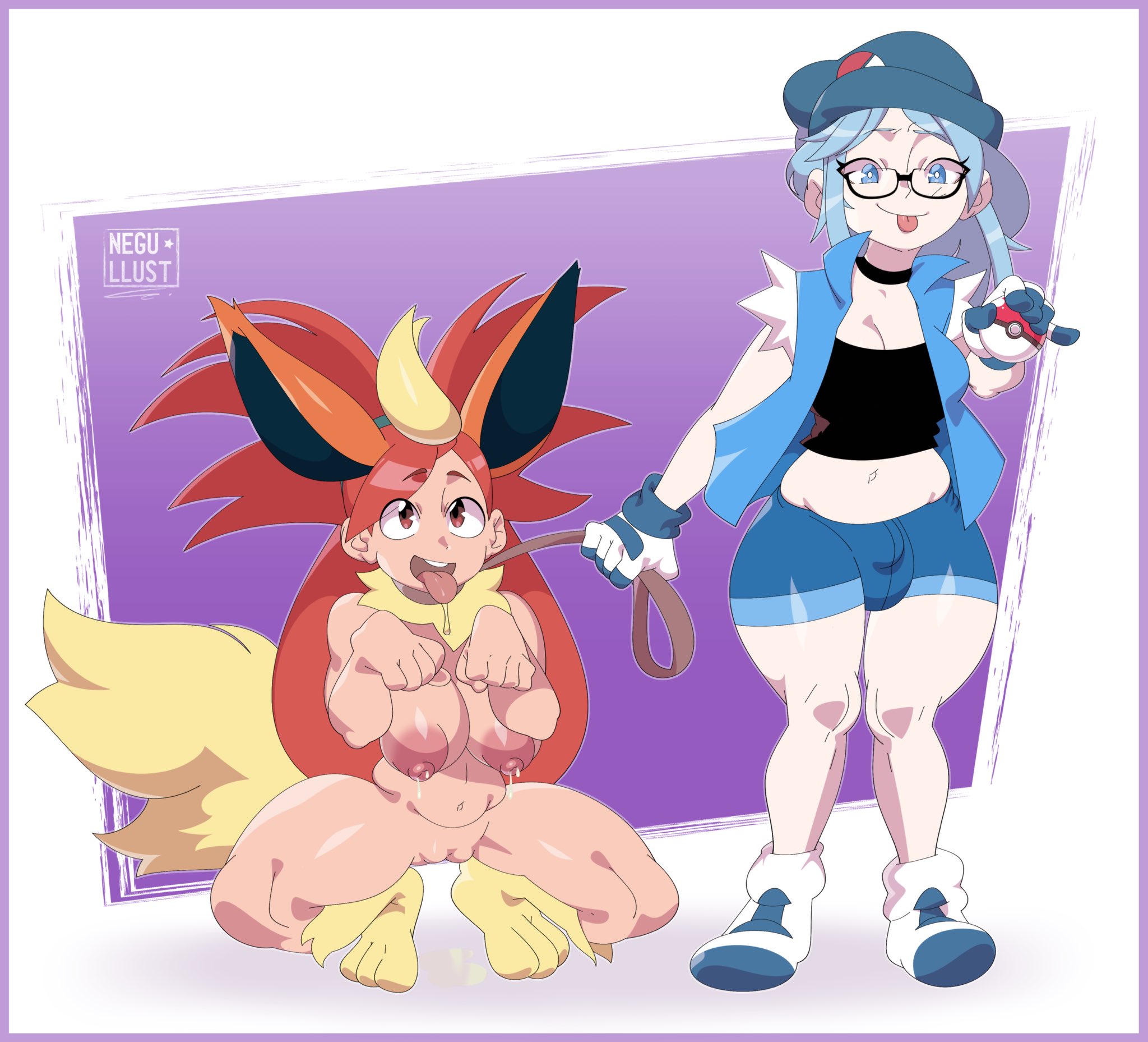 1futa, 1girls, 2024, alternate outfit, balls, brandi love, breasts, bulge, bulge through clothing, clothed, clothing, collar, commission, commissioner upload, cosplay, daisycandy, drooling, duo, female, flaccid, flannery (pokemon), flareon (cosplay), fully clothed, futanari, huge breasts, human, intersex, lactating, lactation, leash, light skin, long hair, mind break, negullust, nude, penis, petplay, pokeball, pokemon, pokemon rse, pussy, second-party source, standard pokeball, standing, tongue, tongue out