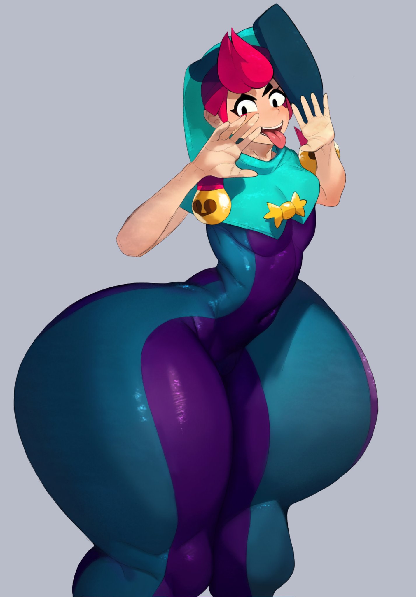 1boy brawl_stars chester_(brawl_stars) digital_drawing_(artwork) digital_media_(artwork) femboy fully_clothed giant_thighs gigantic_thighs huge_ass hyper_hips hyper_thighs jester male male_only red_hair senior_garabato solo solo_male thick_thighs thighs unitard wide_hips