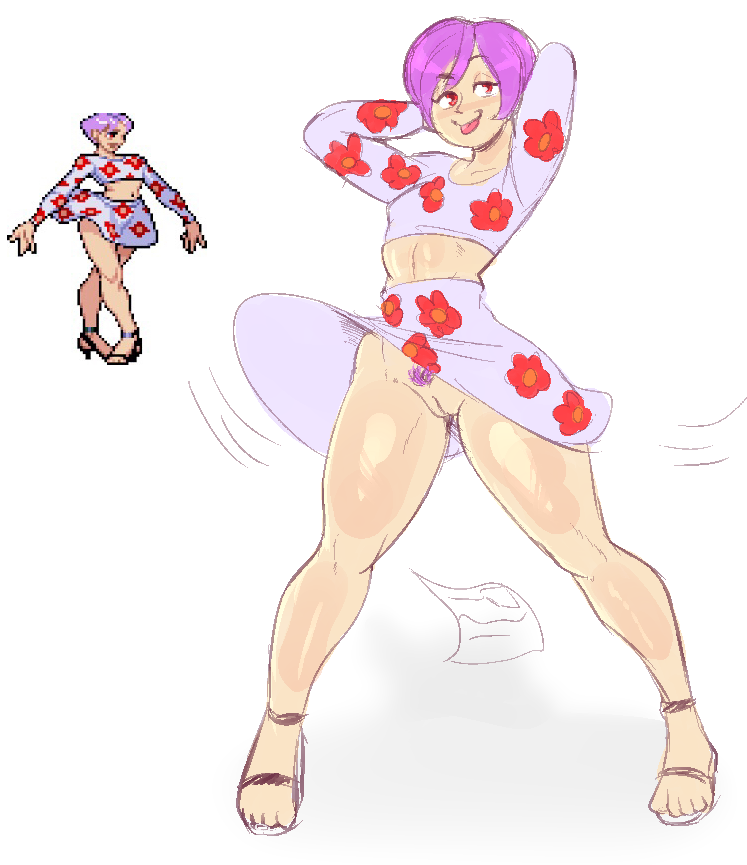 1girls alternate_costume blue_hair bottomless crossnsfw darkstalkers female_only lilith_aensland no_panties pixel_art pubic_hair pussy short_hair skirt succubus thick_thighs thighs tongue_out upskirt vagina wardrobe_malfunction wind wind_lift