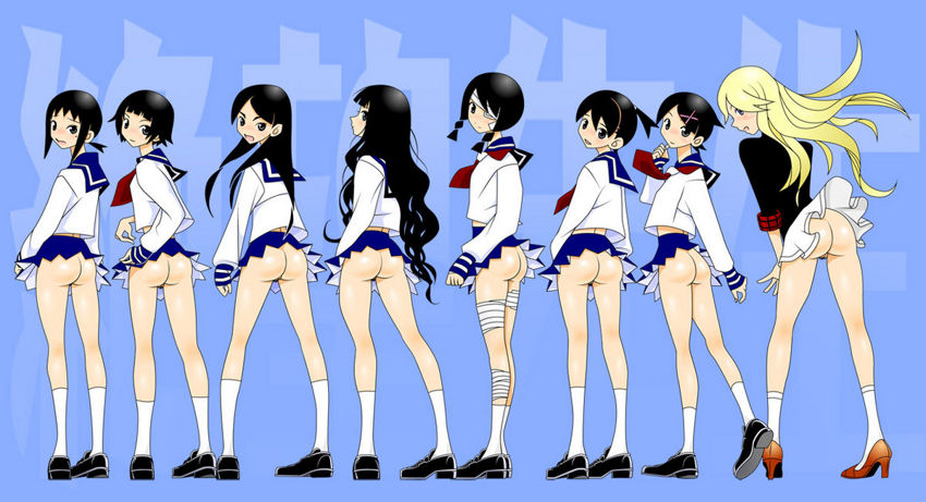 ass fuura_kafuka itoshiki_rin kaga_ai kimura_kaere kitsu_chiri kobushi_abiru looking_back ookusa_manami sayonara_zetsubou_sensei tsunetsuki_matoi