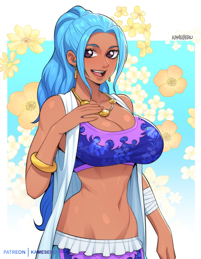 1girls alabasta blue_hair dancer_outfit female female_only kameseru long_hair midriff nefertari_vivi one_piece ponytail solo tagme