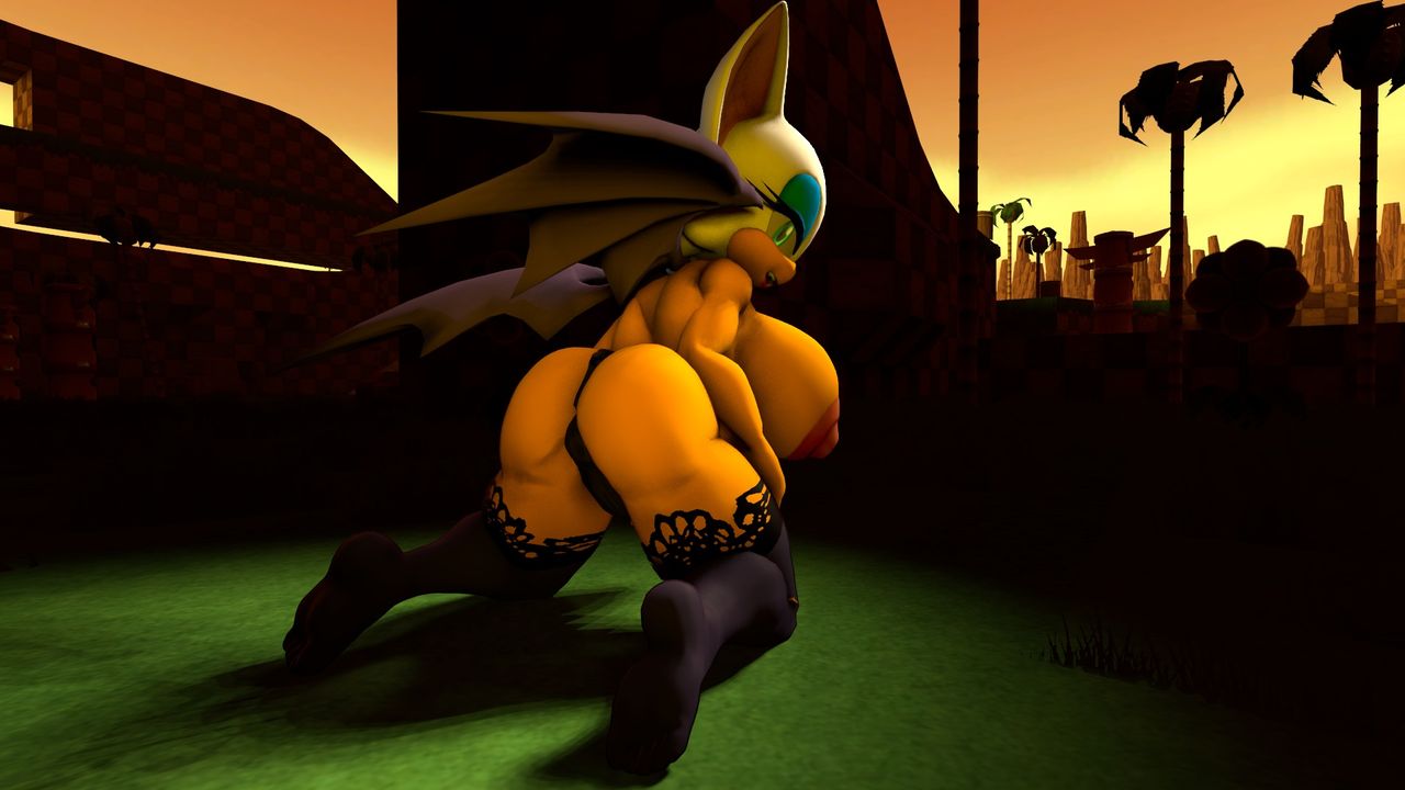 1girls 3d alternate_version_available animal_ears anthro back_view bare_shoulders bat batwings bent_over big_breasts black_footwear black_legwear black_stockings busty butt_crack cleavage curvy dat_ass detailed_background erect_nipple erect_nipples eyelashes eyeshadow female female_only footwear furry grass green_eyes half-dressed half_dressed hourglass_figure kneeling legwear looking_at_viewer looking_back lowkeydiag mammal no_bra open_mouth outdoor outside pose posing rouge_the_bat sega shadow shiny shiny_skin sideboob solo sonic_(series) stockings thong topless video_game video_games voluptuous wide_hips yellow_skin