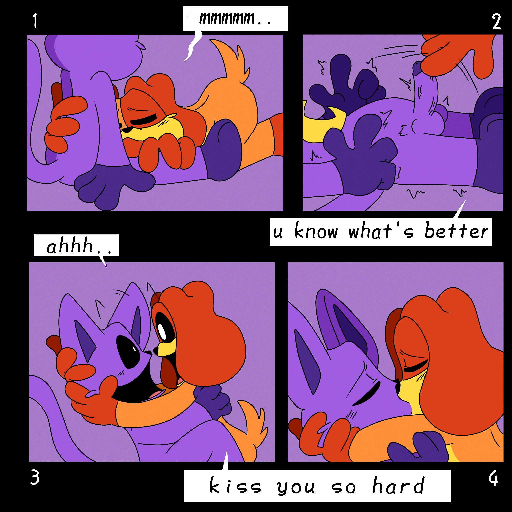 anthro, anthro on anthro, anthro only, canine, catnap (poppy playtime), critters (poppy playtime), dogday (poppy playtime), domestic cat, domestic dog, feline, furry, furry only, gay, genitals, kiss, kissing, male, male only, male/male, no humans, oral sex, poppy playtime, poppy playtime (chapter 3), sex, smiling critters, tagme, yaoi