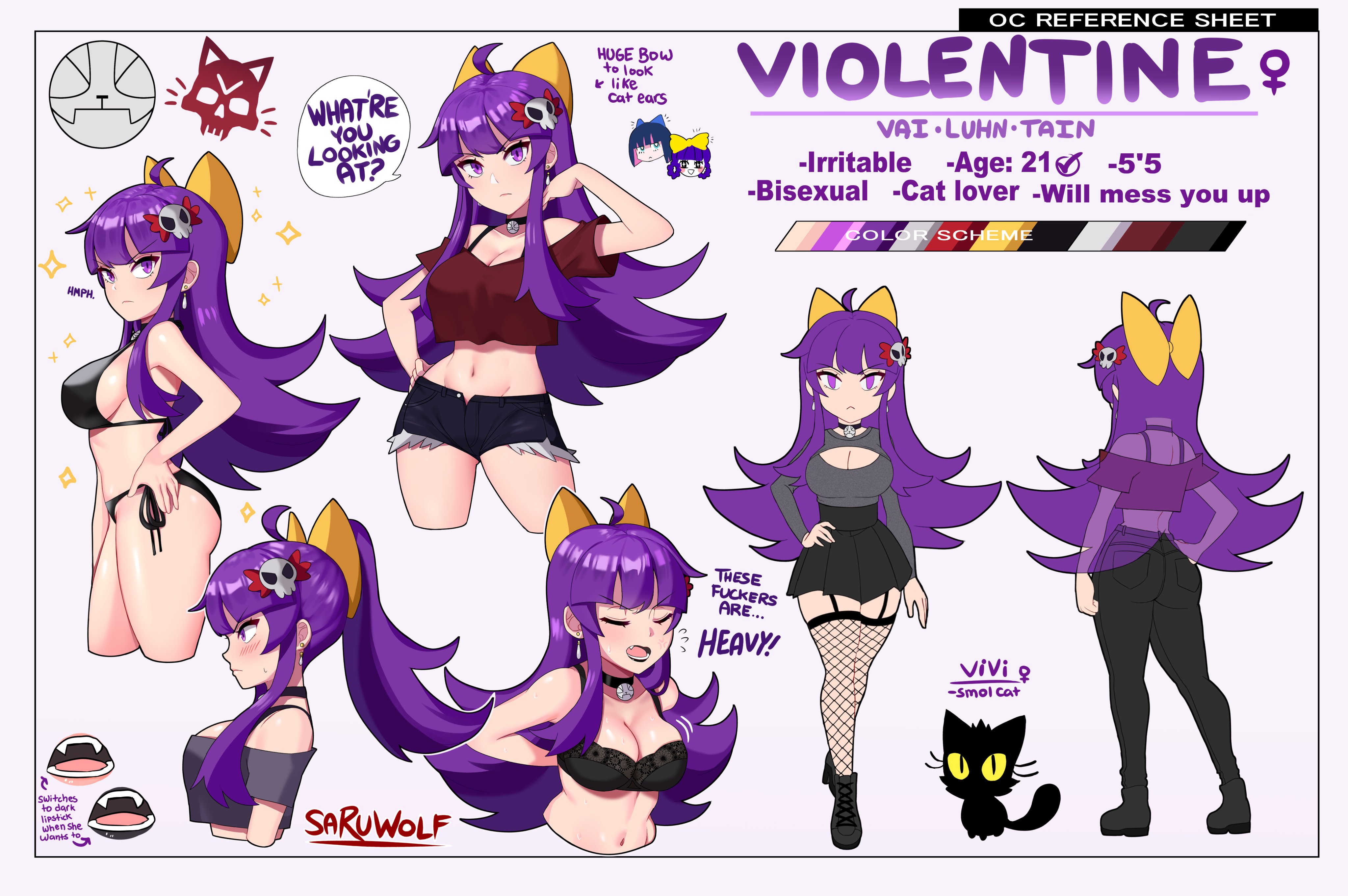 1girls, breasts, female, female only, original, purple hair, sarukaiwolf, solo, tagme, violentine (sarukaiwolf)