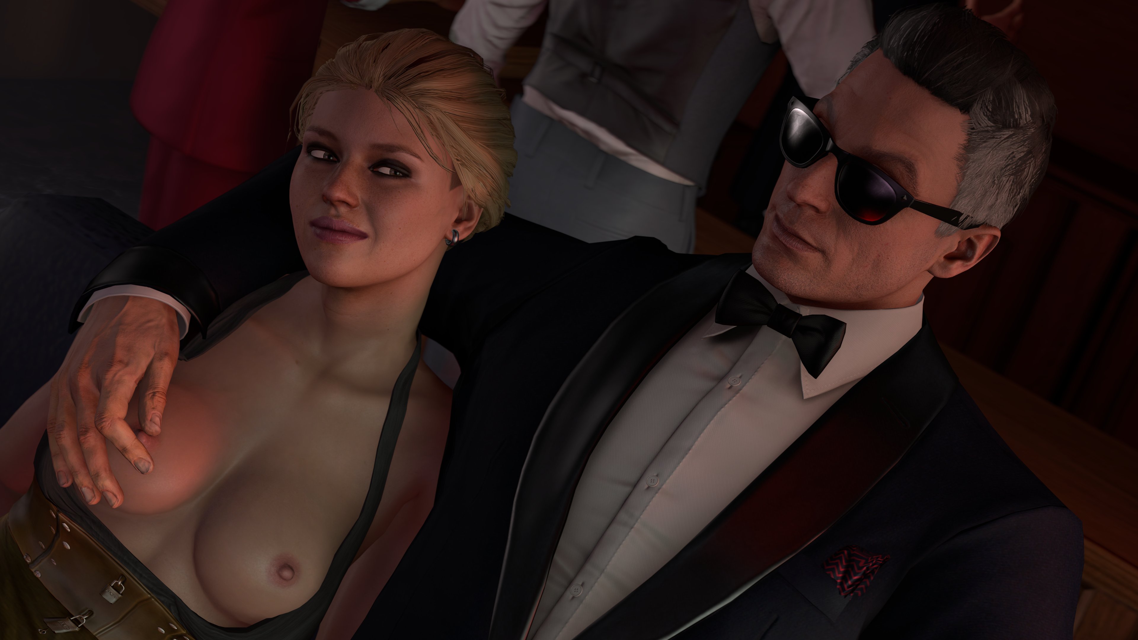 1boy, 1girls, 3d, athletic, athletic female, blonde female, breasts, cassie cage, father and daughter, female, human, incest, johnny cage, male, mortal kombat, mortal kombat 11, nipple pinch, nipple play, nipple tickling, nipples, safemode