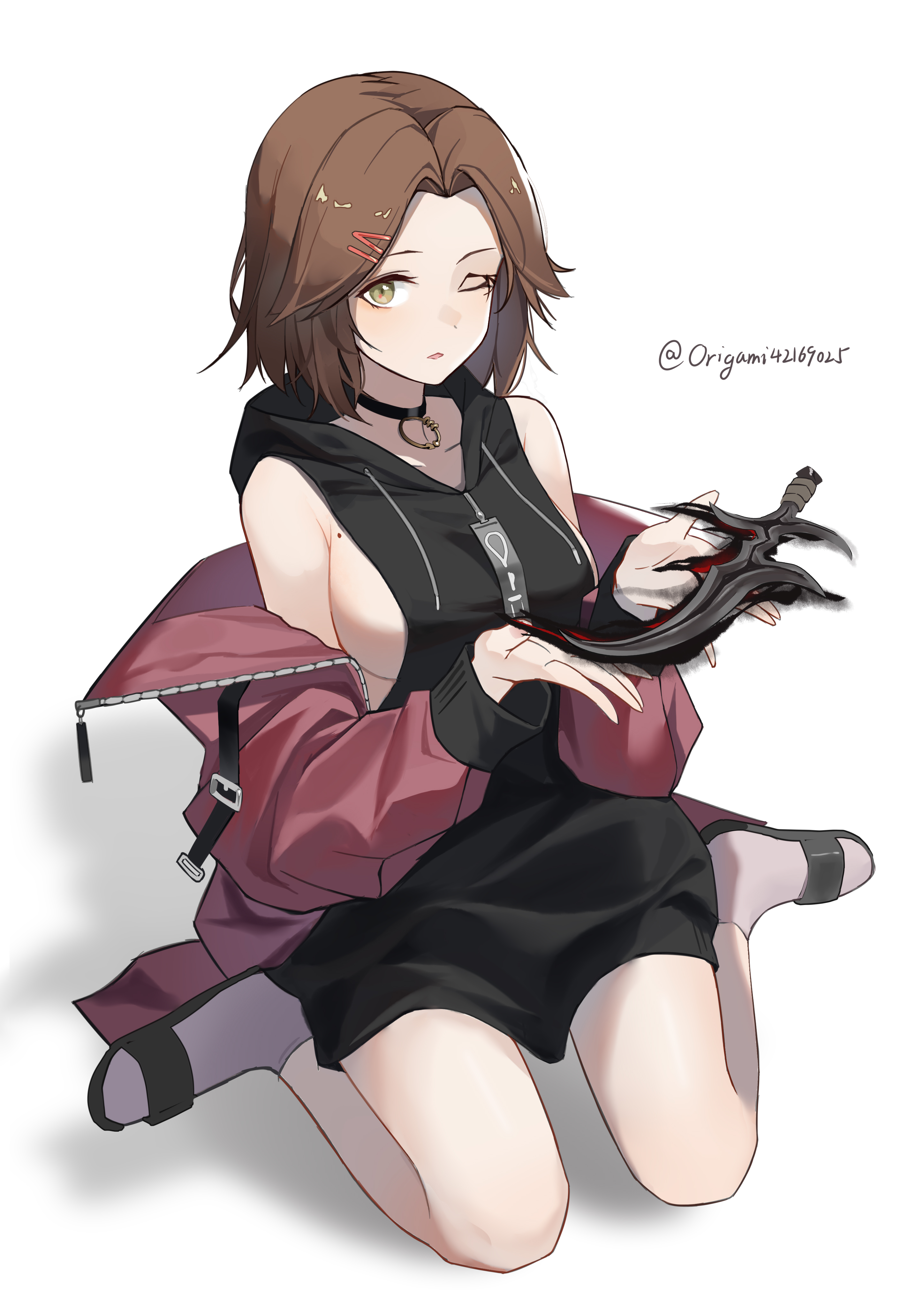 1girls, 2022, alternate costume, big breasts, black knife assassin, breasts, cute, elden ring, female, female only, fromsoftware, light skin, light-skinned female, looking at viewer, melina (elden ring), sideboob, silver origami, solo