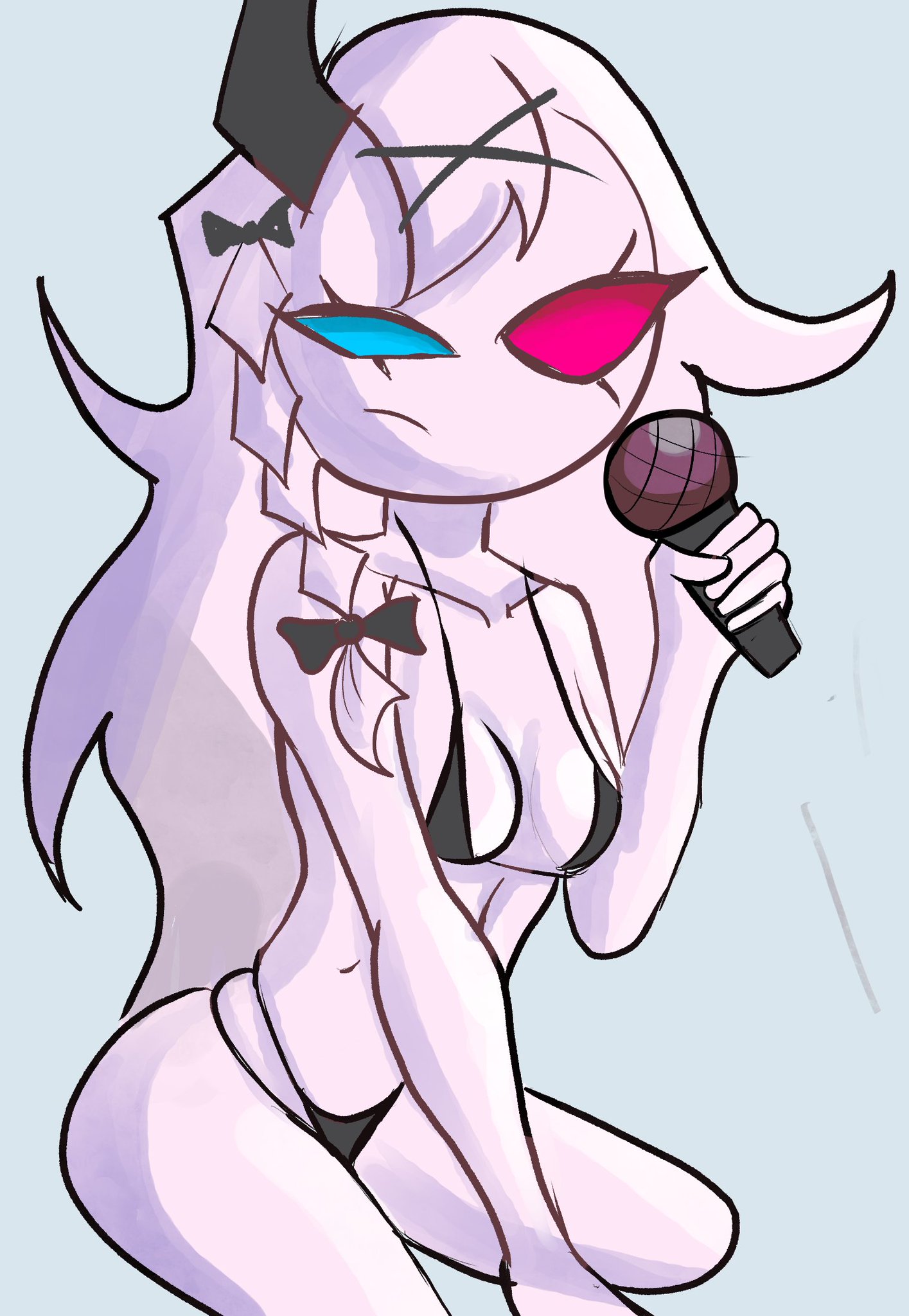 1girls, color, female, female only, friday night funkin, heterochromia, microphone, newgrounds, rasazy (dokki.doodlez), sarvente (dokki.doodlez), sir anci, solo, solo focus, swimsuit, swimwear, white hair