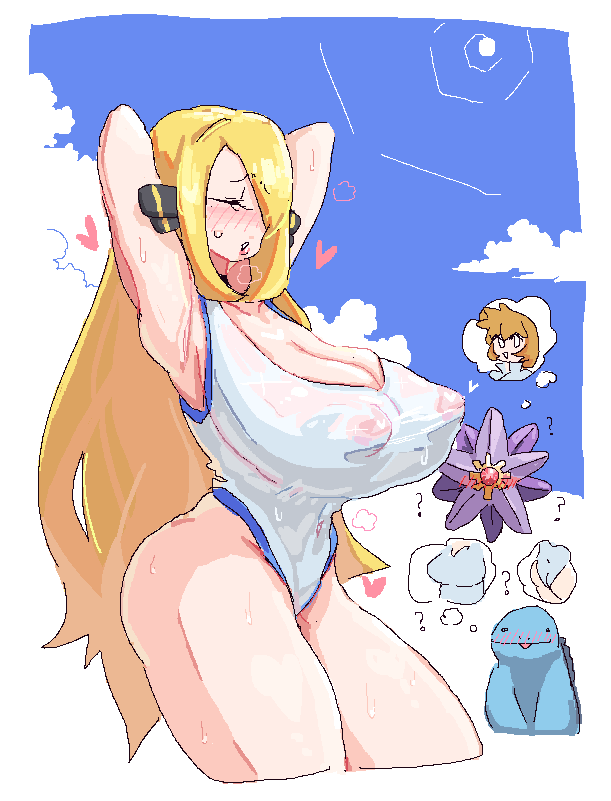 1girls alternate_breast_size ass back blonde_female breasts clothing cowboy_shot cynthia_(pokemon) dat_ass female female_focus female_only game_freak ginger ginger_hair green_eyes gym_leader huge_ass huge_breasts kasumi_(pokemon) large_breasts leebongchun legs misty_(pokemon_hgss) nintendo one-piece_swimsuit open_clothes orange_hair pokemon pokemon_(game) pokemon_gsc pokemon_hgss quagsire see-through_clothing short_orange_hair simple_background solo solo_female spread_legs standing starmie swimsuit thighs vagina wet wet_clothes white_background