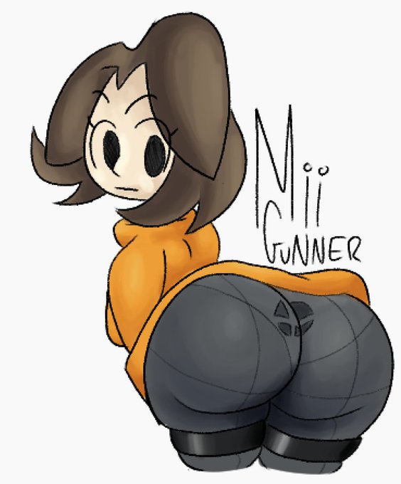ass, big ass, brown hair, eddy spugeddy, female, mii, mii gunner, mii gunner (smash 4), mob face, panties, pantylines, presenting ass, presenting hindquarters, skin tight, super smash bros., tight clothing