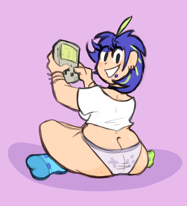 ass_cleavage big_ass blue_hair butt_crack crop_top dyed_hair eddy_spugeddy game_boy gameboy girl_who_stinks_good green_hair invader_zim piercing piercings sideboob socks underwear