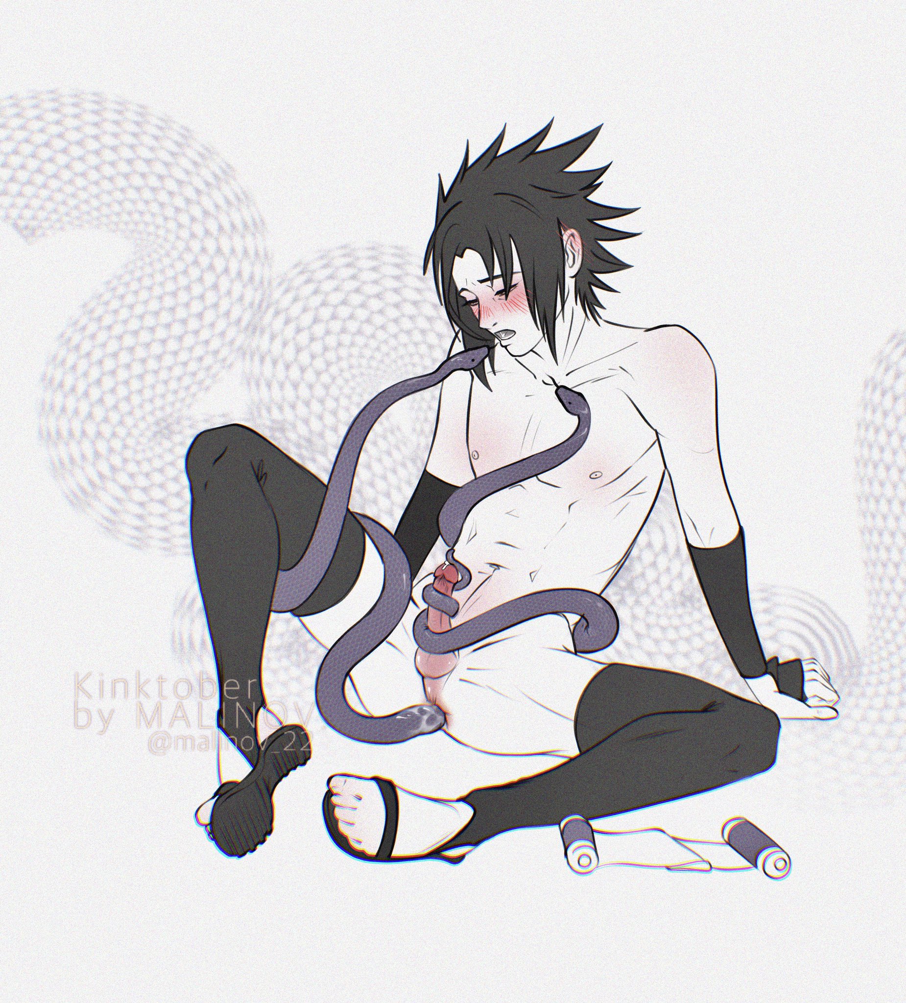 1boy, anal, anal insertion, anal sex, black hair, blush, ear blush, erect penis, erection, foreskin, gay, half-closed eyes, human, interspecies, long hair, male, male only, male penetrated, malinov, moaning, naruto, naruto (series), naruto shippuden, nose blush, penis, penis grab, penis wrap, precum, precum drip, retracted foreskin, sasuke uchiha, scroll, sitting, snake, solo, solo male, spiky hair, spread legs, tail insertion, thrusting, thrusting into ass, uncircumcised, yaoi, zoophilia