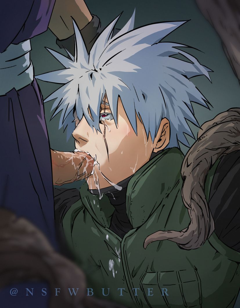 2boys, blowjob, crying, crying with eyes open, cum, cum in mouth, cumdrip, faceless male, fellatio, gay, hatake kakashi, kakashi hatake, male, male focus, male only, male/male, multiple boys, multiple males, naruto, naruto (series), naruto shippuden, nsfwbutter, oral, oral sex, penis, penis in mouth, rape, roots, scar, scar across eye, sex, sharingan, short hair, tears, uchiha obito, unmasked, yaoi