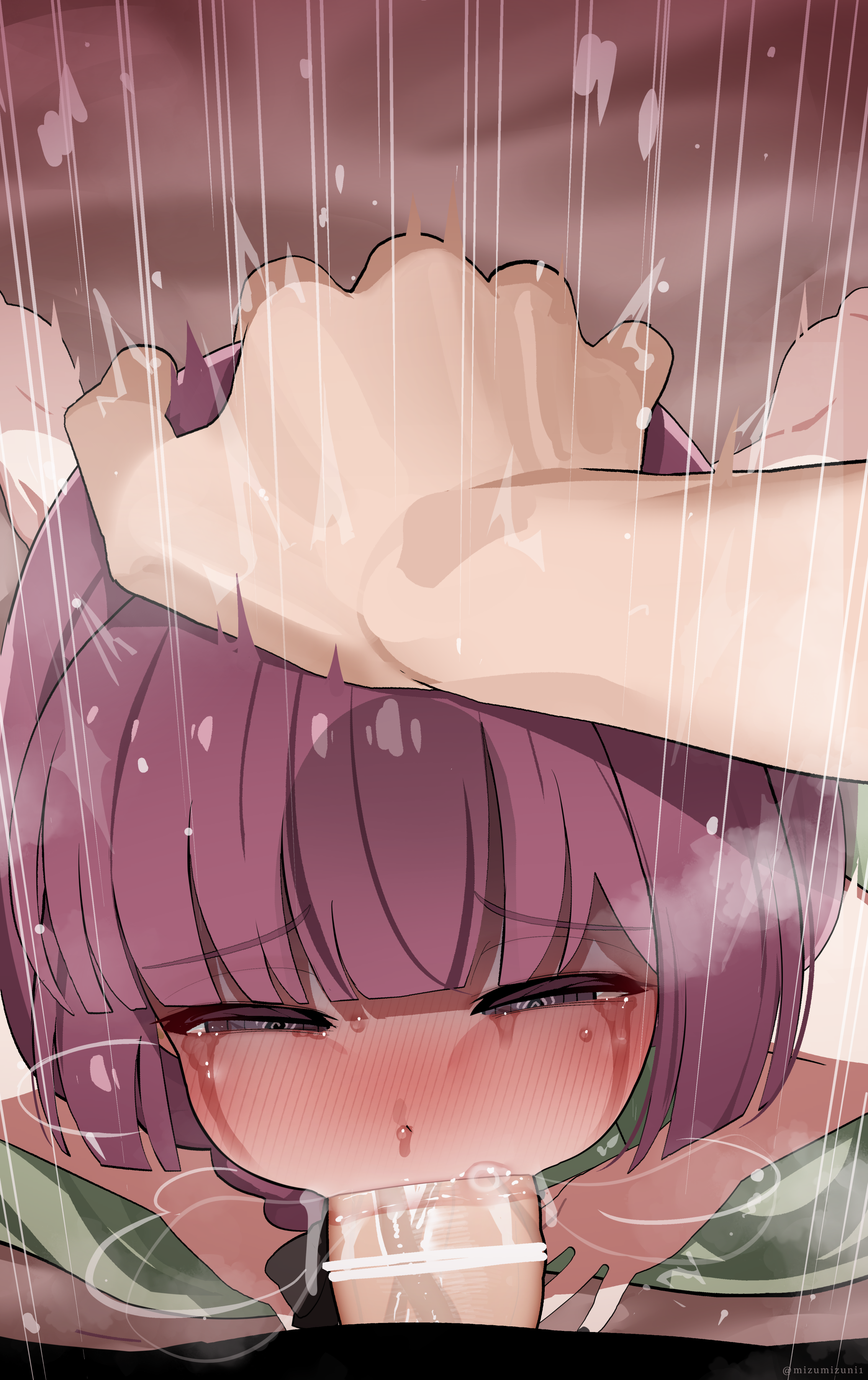 1boy, 1girls, absurd res, blowjob, blush, bocchi the rock!, braided hair, censor bar, censored, censored penis, clothed female, crying, deep penetration, deepthroat, dress, fellatio, female, forced, forced oral, half-closed eyes, hand on head, heavy breathing, hi res, hiroi kikuri, light skin, light-skinned female, light-skinned male, long hair, male, mizumizuni, oral, penis, rape, red hair, saliva, scared, sweat, sweatdrop, tears, visible breath, x-ray