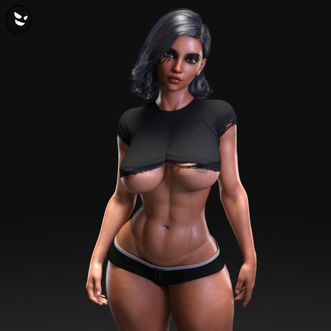1girls, 3d, black clothing, black hair, blizzard entertainment, breasts, brown eyes, crop top, dark skin, dark-skinned female, fareeha amari, female, female only, fit, fit female, gm studios, large breasts, looking at viewer, navel, overwatch, pharah, pinup pose, revealing clothes, short shorts, shorts, skimpy, smile, solo, solo female, thick thighs, underboob