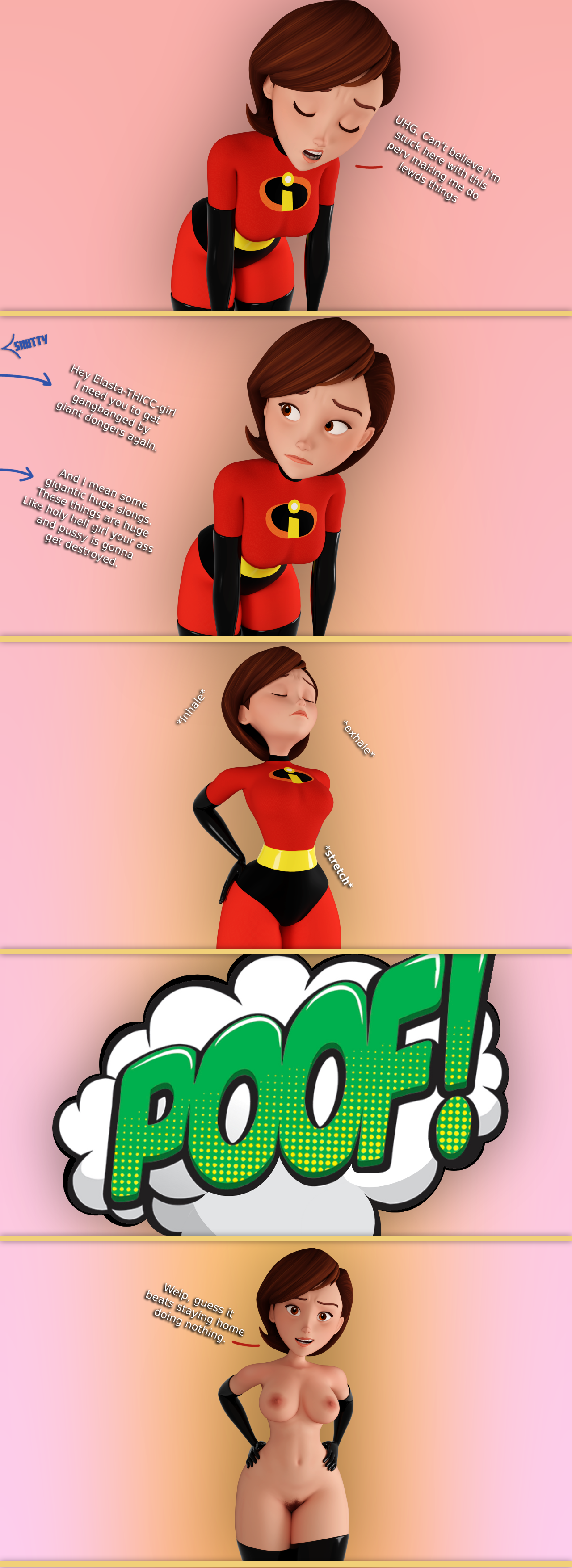 3d, 3d (artwork), blender (software), boots, comic, disney, elastigirl, female, gloves, helen parr, milf, nipples, pixar, pubic hair, pussy, smitty34, smooth skin, suit, superheroine, tagme, text, the incredibles, thick thighs, thighhighs