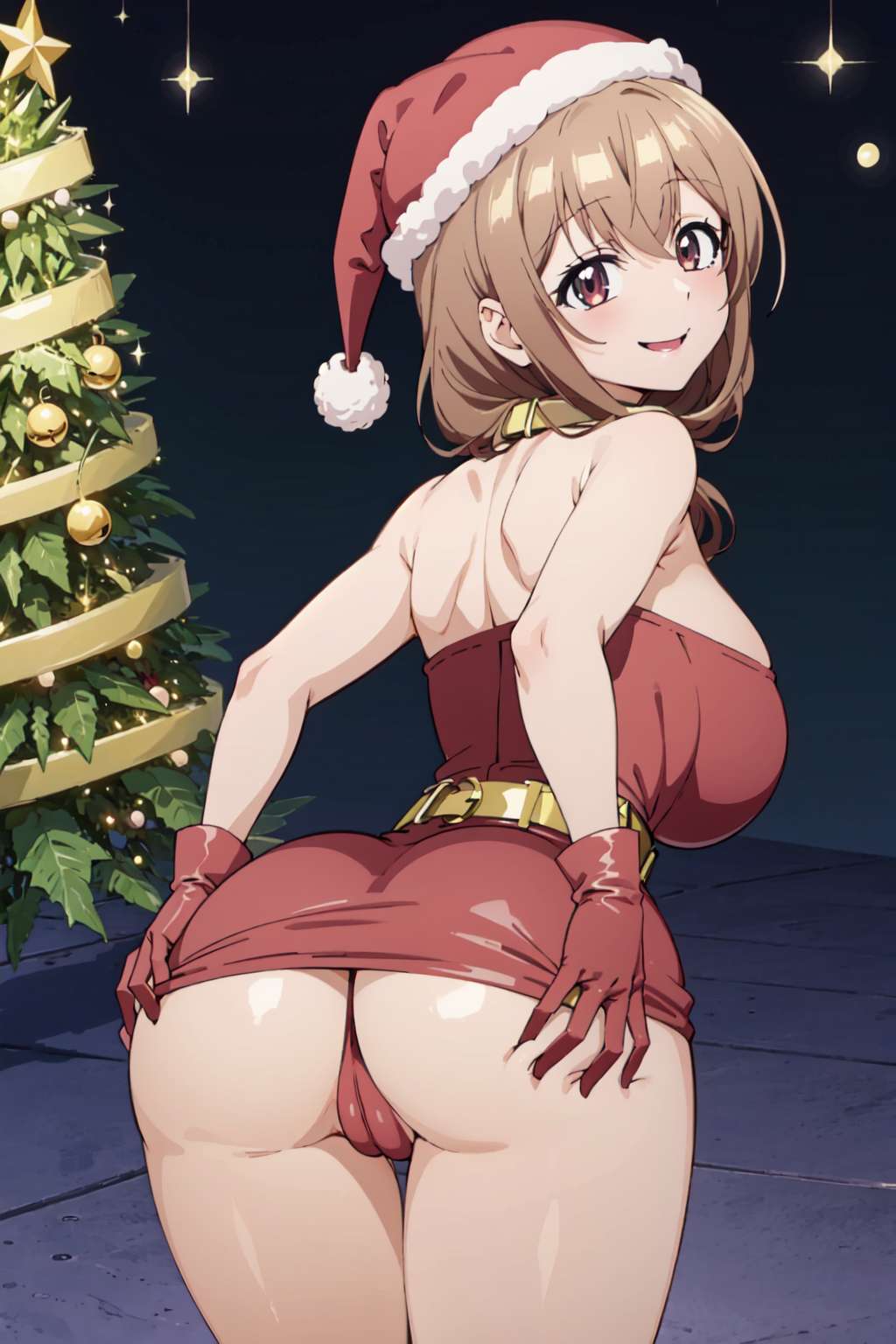 1girls ai_generated ass ass_focus big_ass big_breasts breasts christmas christmas_outfit christmas_tree female female_only huge_ass huge_breasts katase_shiori looking_at_viewer looking_back my_tiny_senpai spread_ass stable_diffusion thick_thighs uchi_no_kaisha_no_chiisai_senpai_no_hanashi