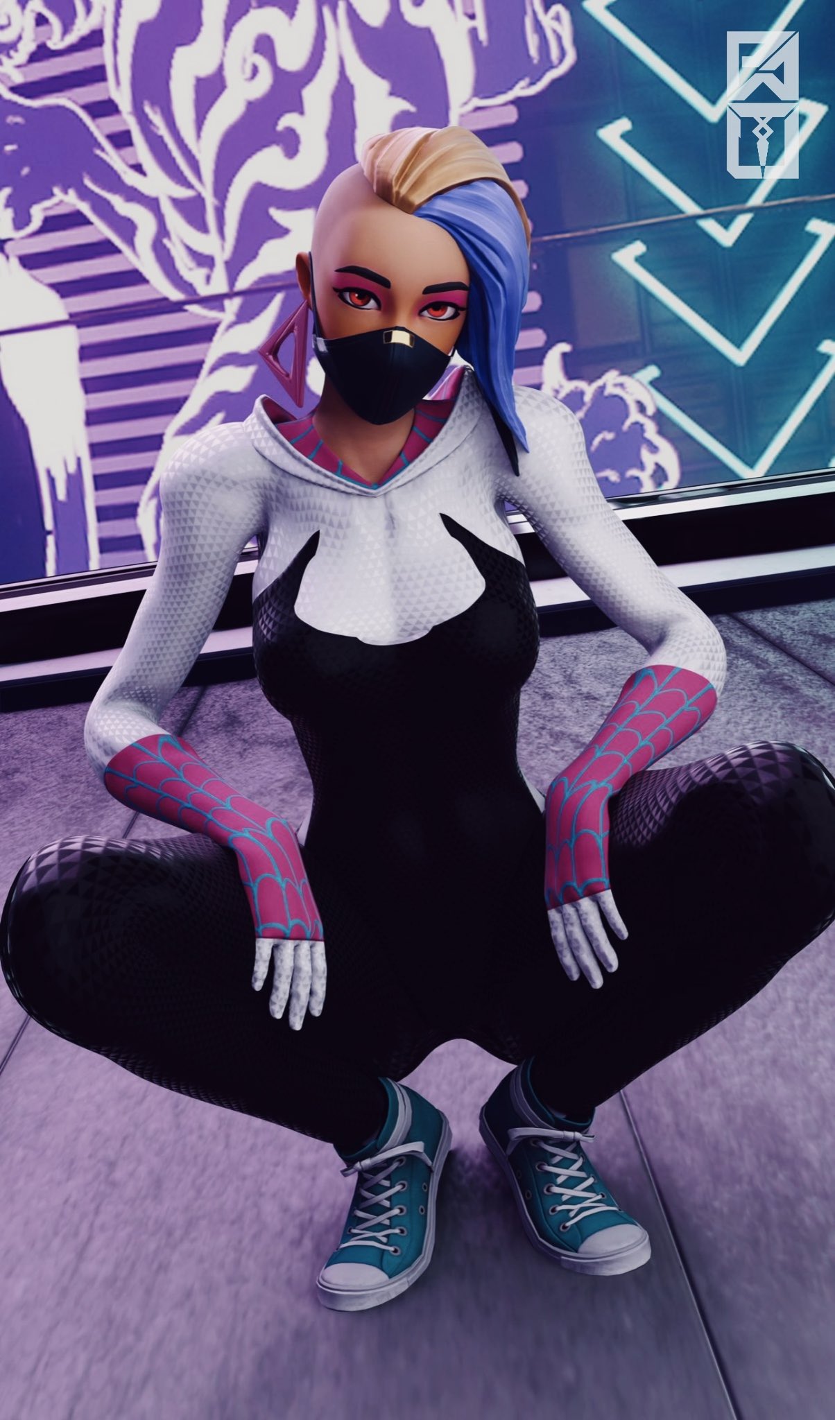 1female 1girls 2024 2_tone_hair 3d 3d_(artwork) alternate_version_available catalyst_(fortnite) clothed_female clothing crouching_female detailed_background face_mask feet female female_focus female_only female_solo fortnite fortnite:_battle_royale large_breasts looking_at_viewer marvel marvel_comics mask masked masked_female nsfw_version_available patunsfw purple_hair red_eyes sfw sfw_version shoes solo solo_female solo_focus spider-catalyst spider-gwen_(cosplay) superhero superhero_costume superheroine tagme two_tone_hair yellow_hair