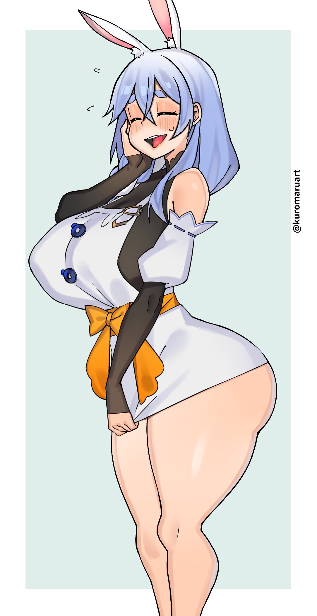 1girls ass blue_hair breasts bunny_ears closed_eyes female female_only hololive hololive_fantasy hololive_japan kuromaruart large_breasts mature_female milf pekomama solo thighs virtual_youtuber wide_hips