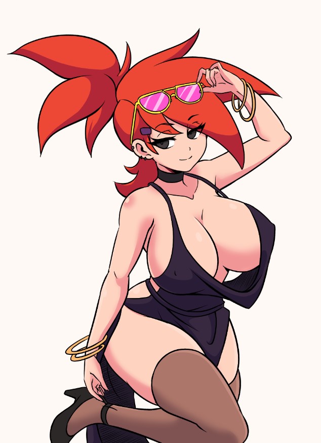 big breasts, big thighs, big titties, breasts, cartoon network, clothing, curvaceous, curvaceous female, curvaceous figure, curvy, curvy figure, curvy hips, dress, female, female focus, female only, foster's home for imaginary friends, frankie foster, frankie foster (black dress), looking at viewer, momocka art, ponytail, red hair, short hair