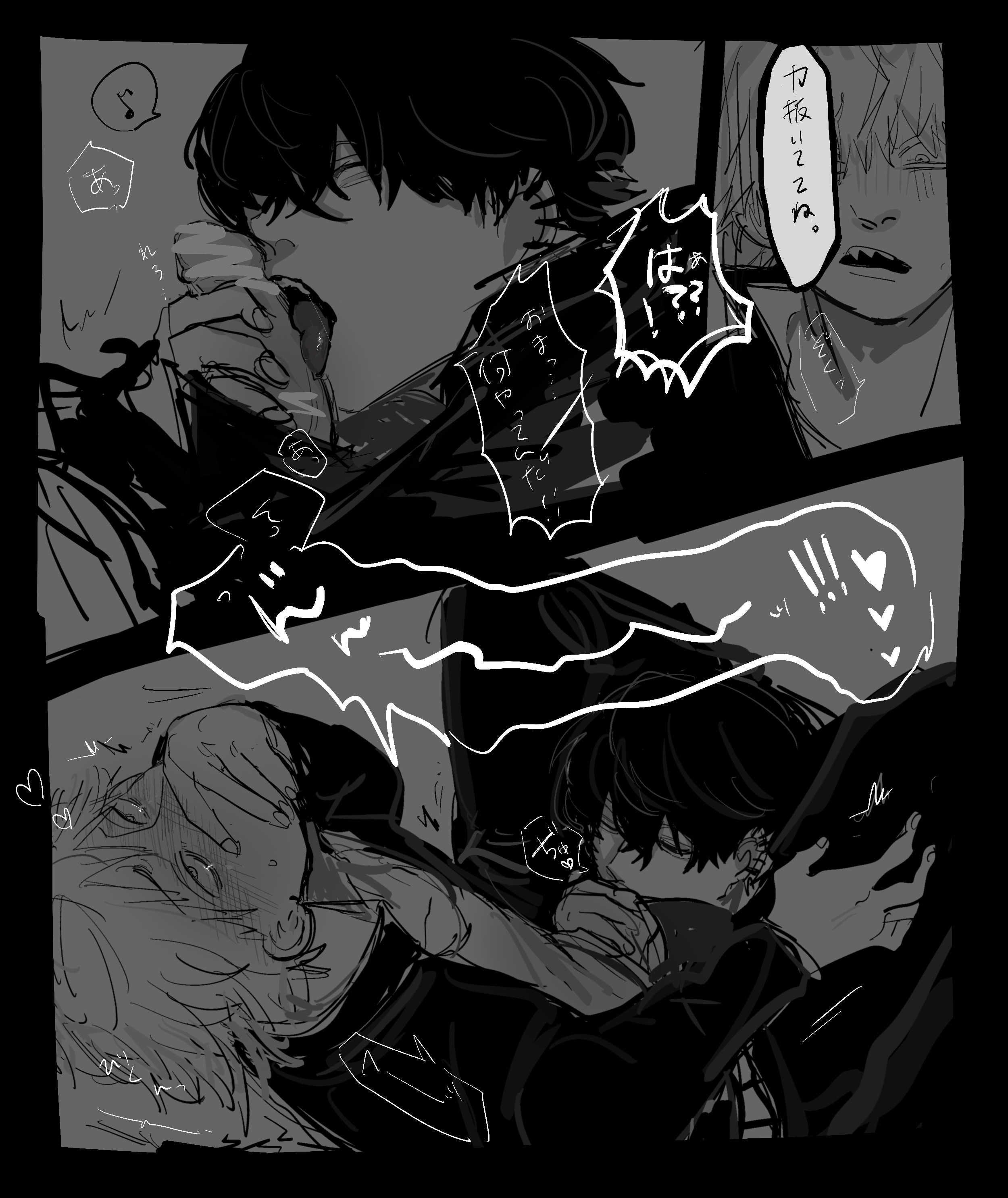 artist request, black hair, blonde hair, blowjob, blush, chainsaw man, denji (chainsaw man), gay, hirofumi yoshida, male, male only, male/male, pretty boy, tagme, yaoi