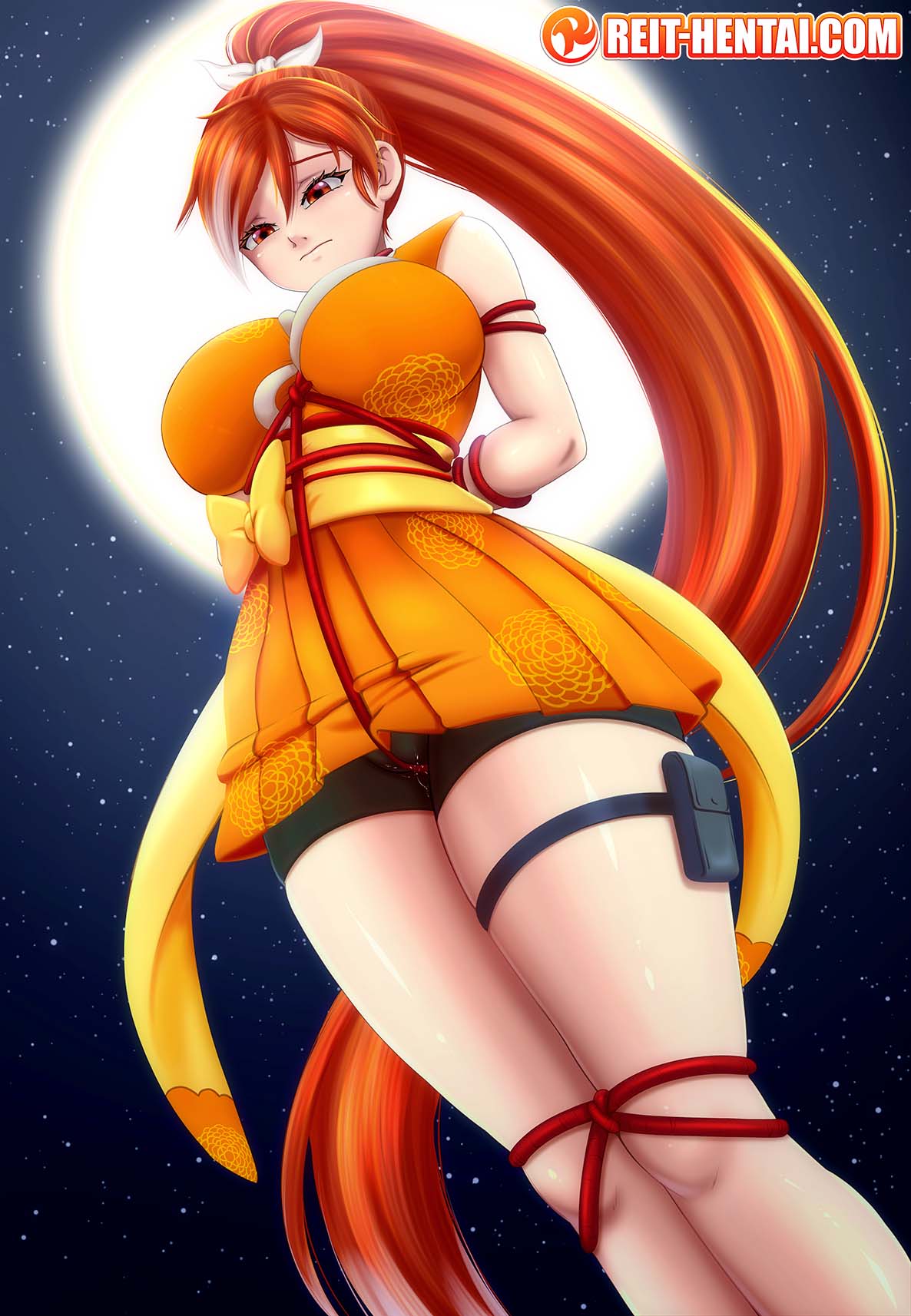 bondage clothed clothed_female crunchyroll crunchyroll-hime long_hair orange_hair ponytail reit tagme tied_up watermark