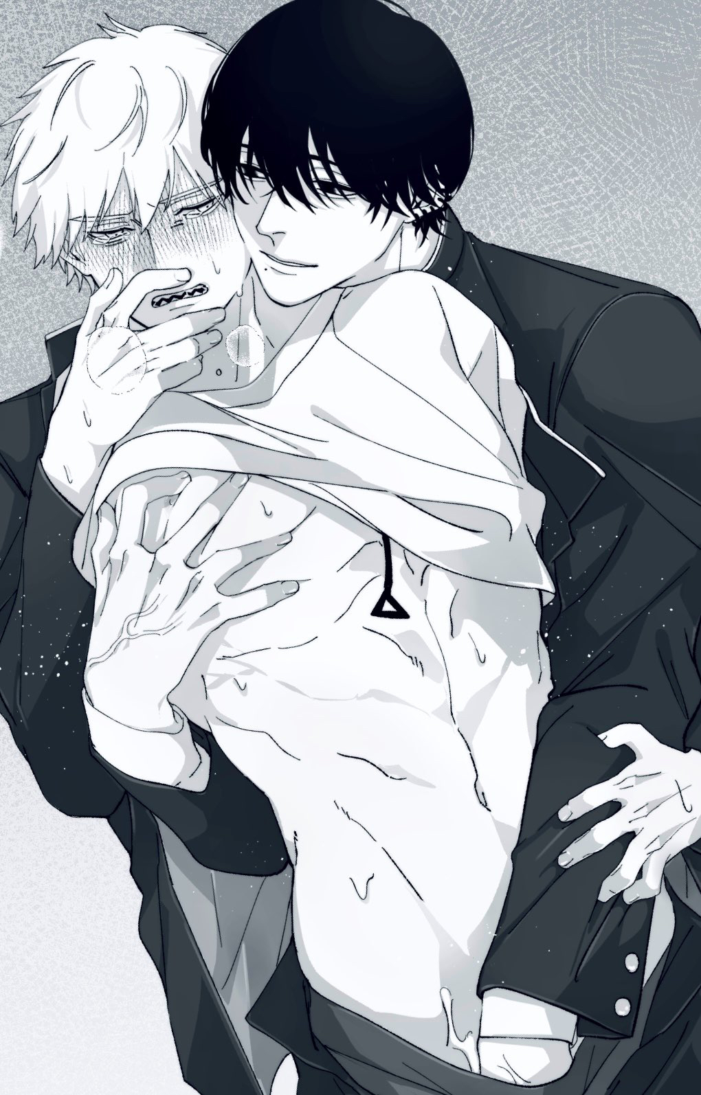 2boys, blush, chainsaw man, denji (chainsaw man), gay, hirofumi yoshida, male, male only, male/male, raised shirt, tagme, yaoi