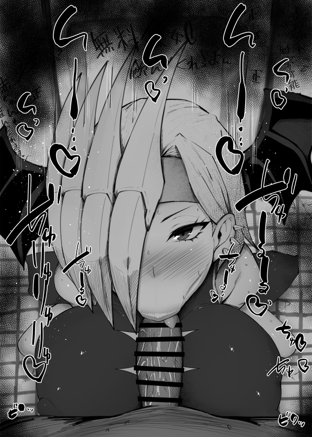 :>=, 1boy, 1girls, bare shoulders, big breasts, big penis, black and white, blowjob, blush, breasts, censored, dark skin, dark-skinned male, detailed background, dragon girl, drooling, eyelashes, fellatio, female, hair over one eye, hair prnament, headband, heart, human, indoor, inside, interracial, kurotama, looking at viewer, male, male pov, my hero academia, oral, oral sex, partial male, penis, room, ryuukyuu, saliva, shiny, shiny skin, short hair, shounen jump, sketch, sound effects, squatting, superheroine, sweat, tatsuma ryuuko, text, tongue, tongue out, vein, veins, veiny, veiny penis