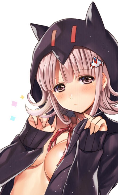 cleavage danganronpa danganronpa_2:_goodbye_despair jacket nanami_chiaki nude_cover open_clothes straight_hair