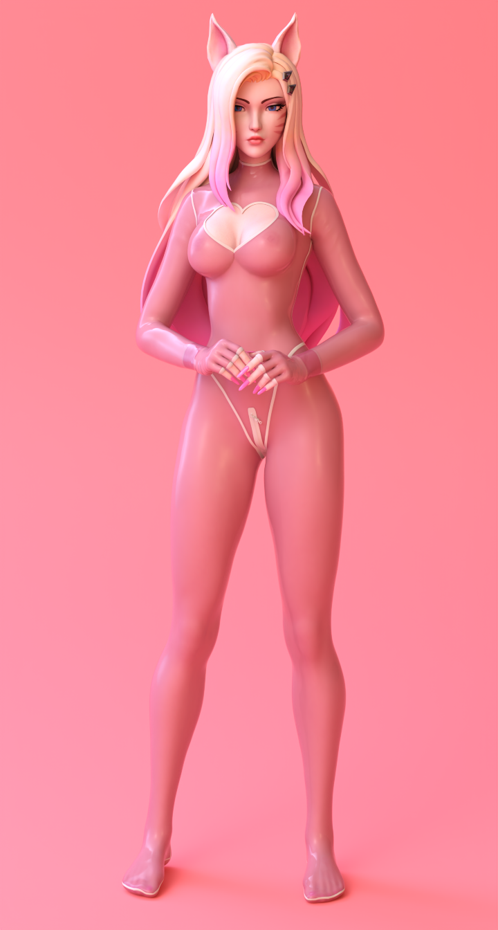3d, 3d (artwork), ahri, cat ears, daz studio, daz3d, female, k/da ahri, k/da series, latex, latex suit, league of legends, pin3d