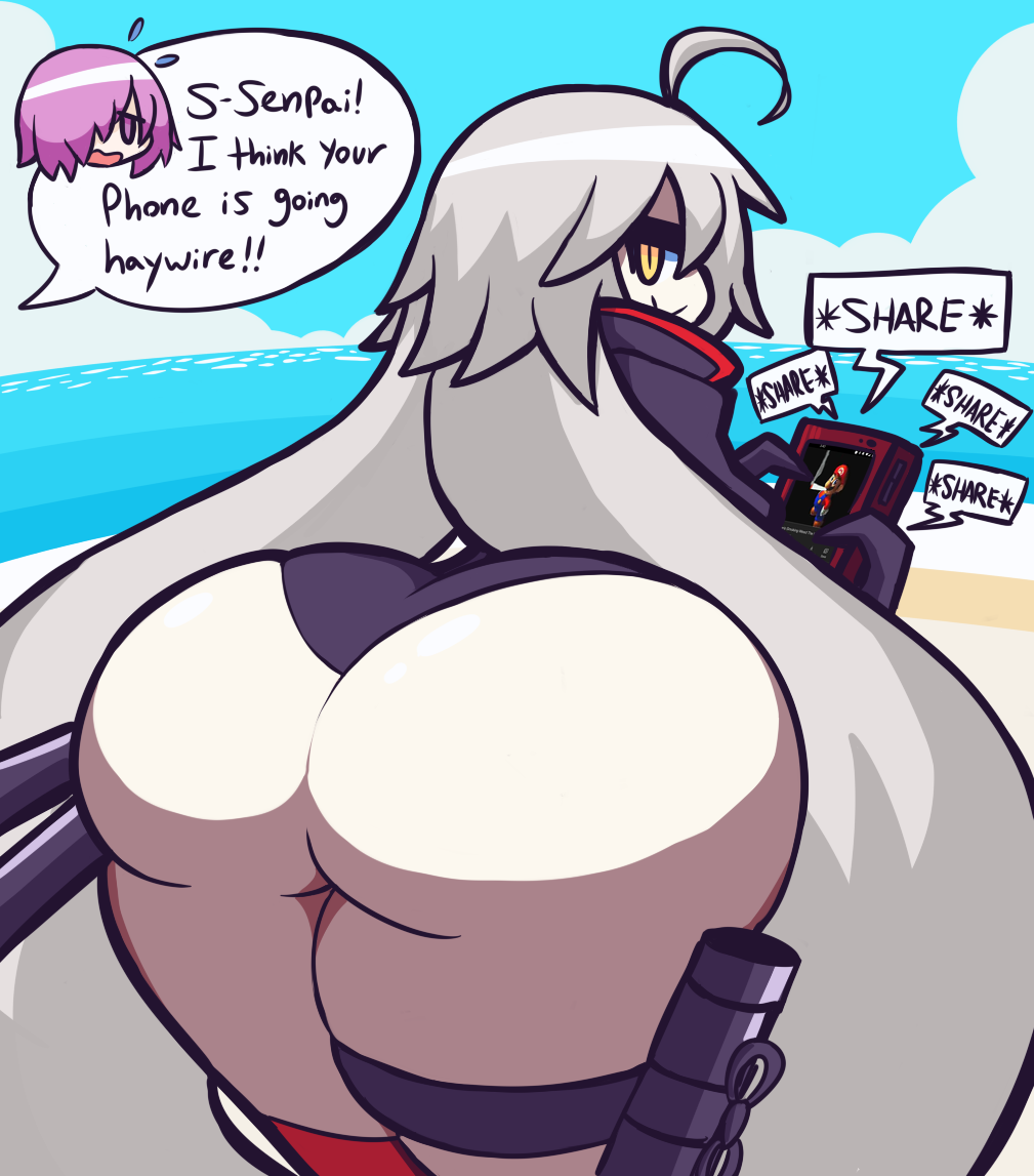 1girls ass bare_thighs fate_(series) flat_colors gensin grey_hair jeanne_alter looking_back mario_smoking_weed_meme meme tagme thick thick_ass thick_thighs yellow_eyes