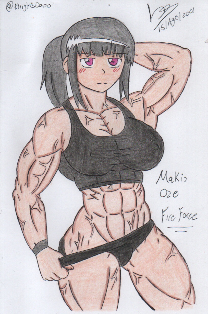 abs biceps danodrawings enen_no_shouboutai fire_force muscle muscles muscular muscular_arms muscular_female muscular_thighs oze_maki six_pack traditional_art traditional_media_(artwork) veins veiny_arms veiny_muscles