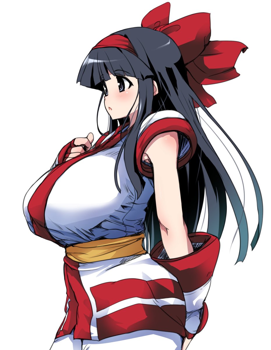 1girls 5_fingers ainu_clothes alternate_breast_size arm_behind_back big_breasts black_hair breasts busty clothed clothes clothing female female_only fingerless_gloves fully_clothed gloves grey_eyes hair_ribbon hand_on_own_chest highres hips hirowa_nagi huge_breasts human human_only humanoid large_breasts legs long_hair nakoruru open_mouth pants ribbon samurai_shodown simple_background snk solo solo_female thick thick_thighs thighs white_background wide_hips