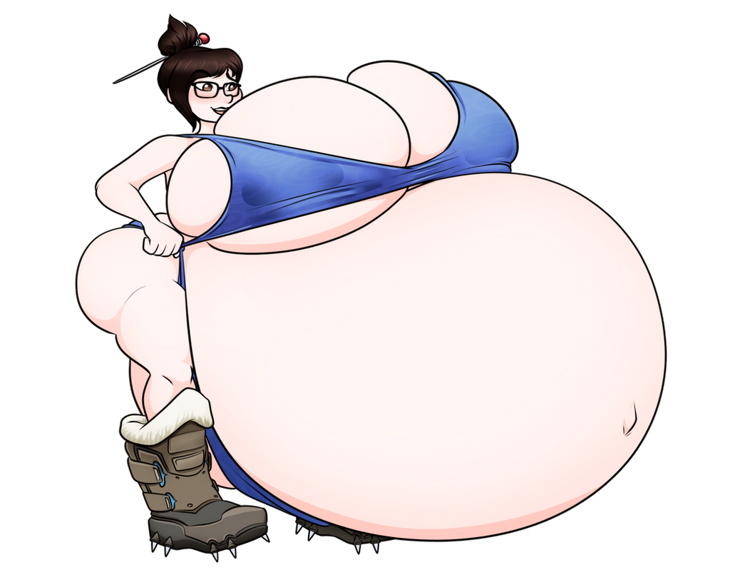 1girls asian belly big_belly big_breasts breasts brown_hair cleavage female glasses hyper_pregnancy massive_belly massive_breasts mei_(overwatch) overwatch pregnant riddleaugust solo_female