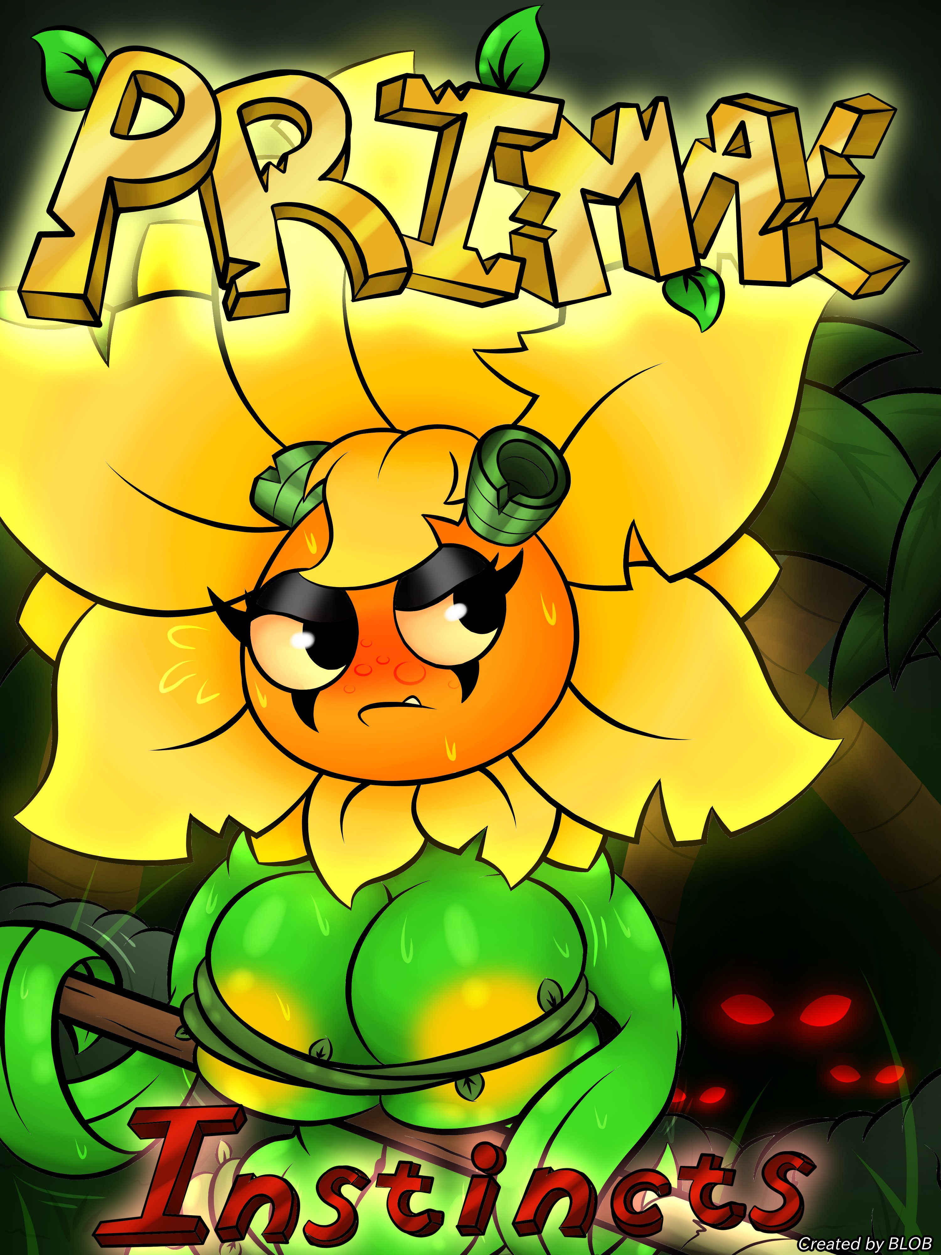 being watched, big breasts, blobslimey, breasts, comic, female, flora fauna, green skin, plant, plant girl, plantie, plants vs zombies, plants vs zombies: heroes, popcap, pvz, red eyes, solar flare (pvz), sunflower (pvz)