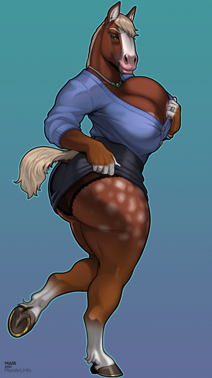 anthro, equid, equine, female, green eyes, horse, mariart, necklace, original character, solo